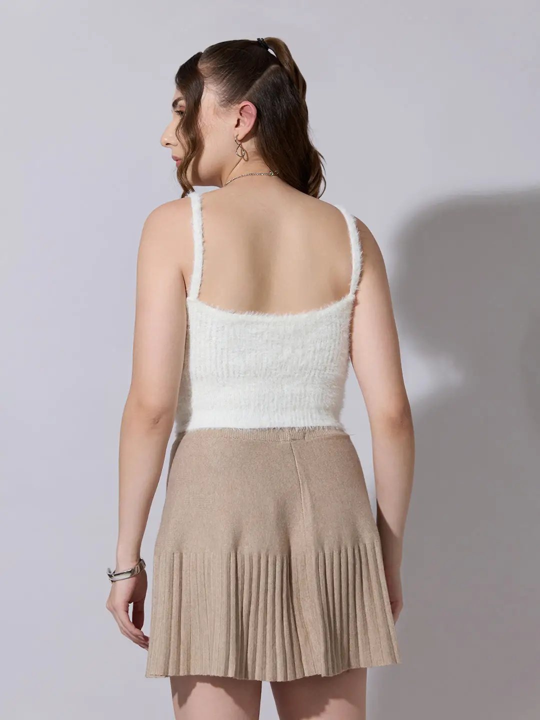 Women's Knitted White Fuzzy Sleeveless Crop Top - from SHOWOFFFF