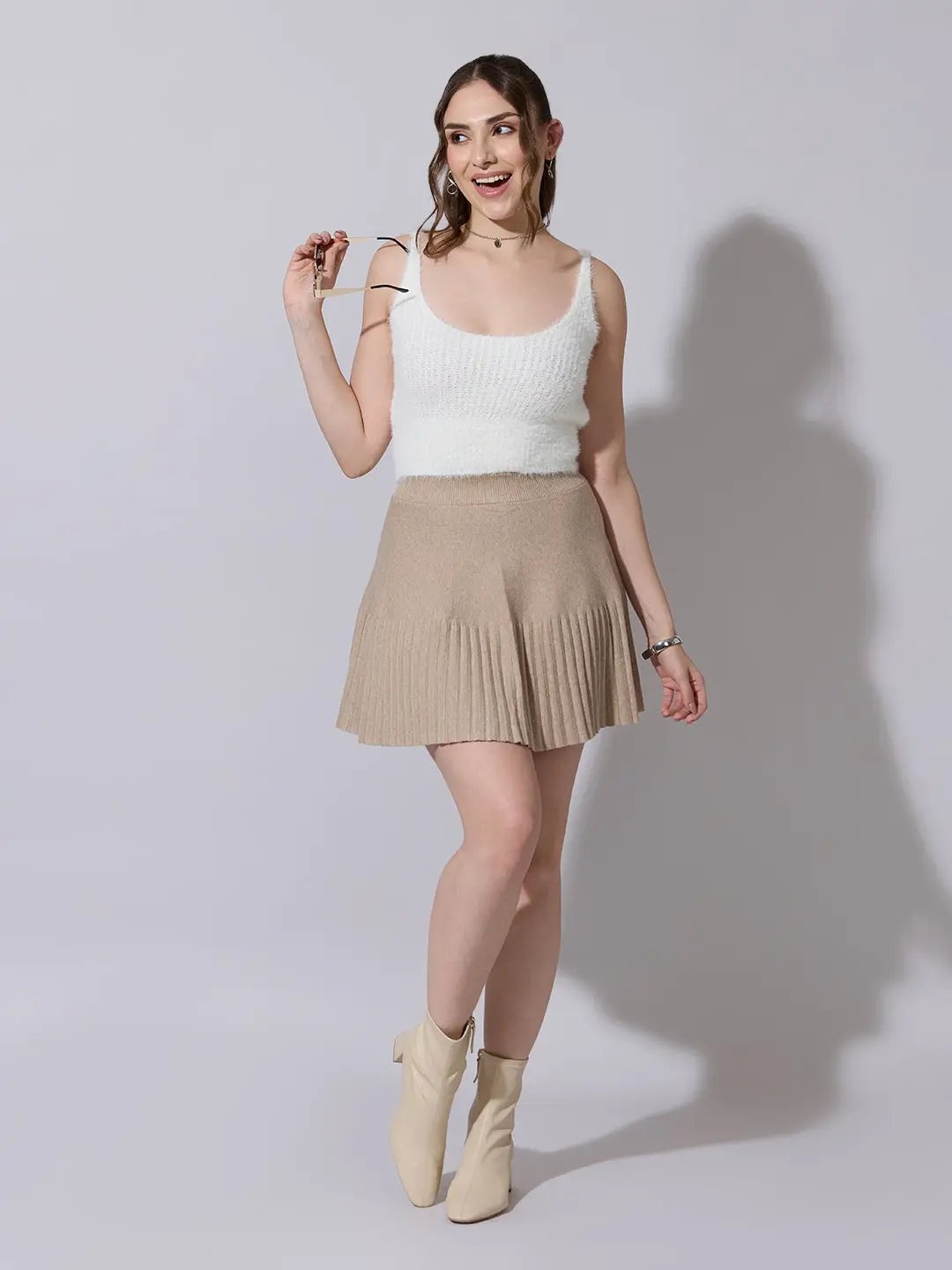 Women's Knitted White Fuzzy Sleeveless Crop Top - from SHOWOFFFF