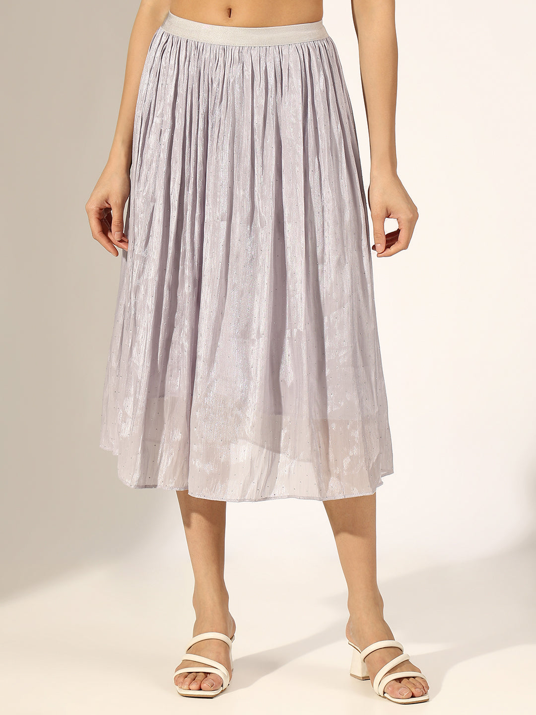 Women's Embellished Lavender Flared Midi Skirt