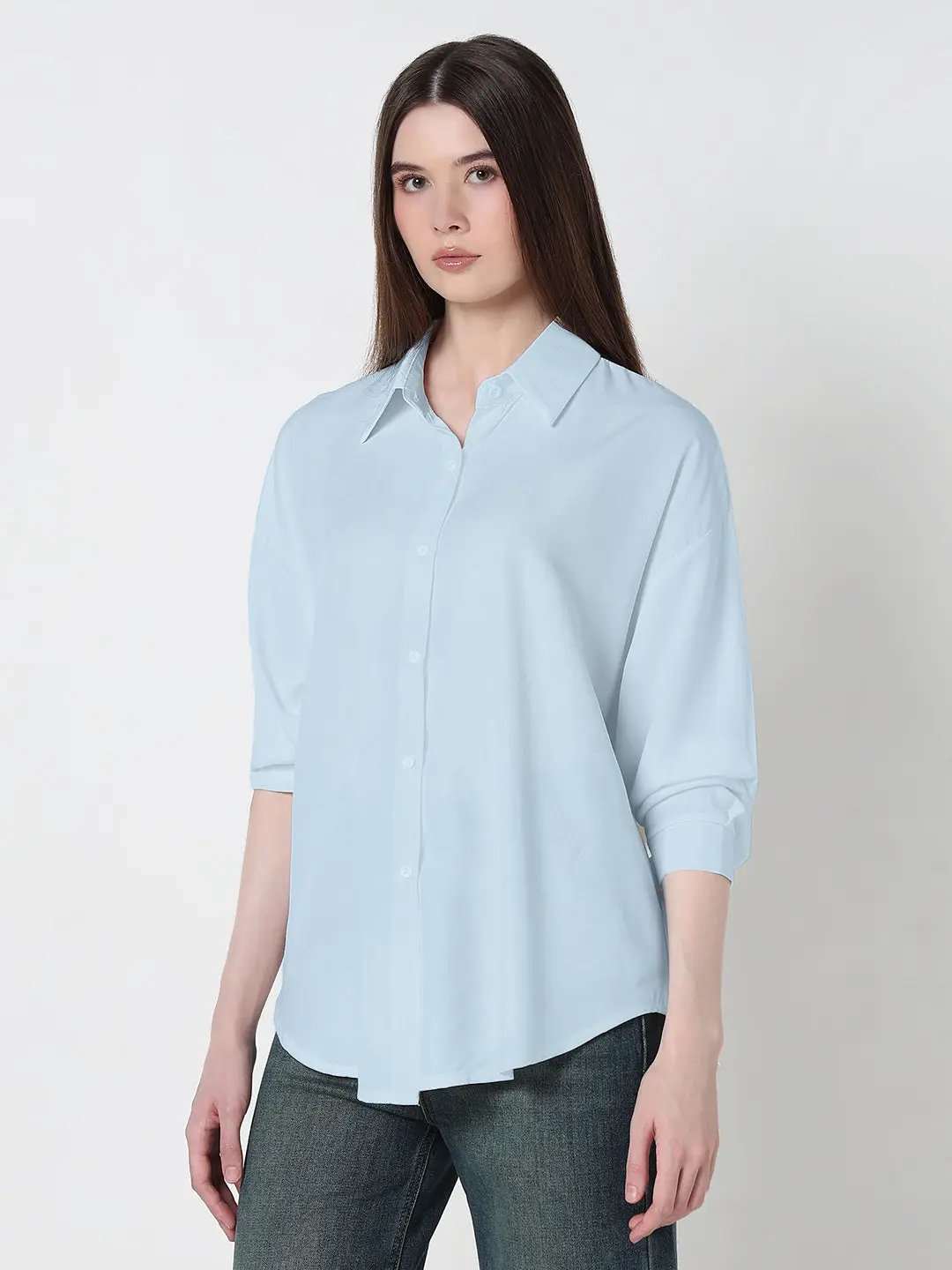 Women's Blue Oversized Fit Button Down Shirt - from SHOWOFFFF