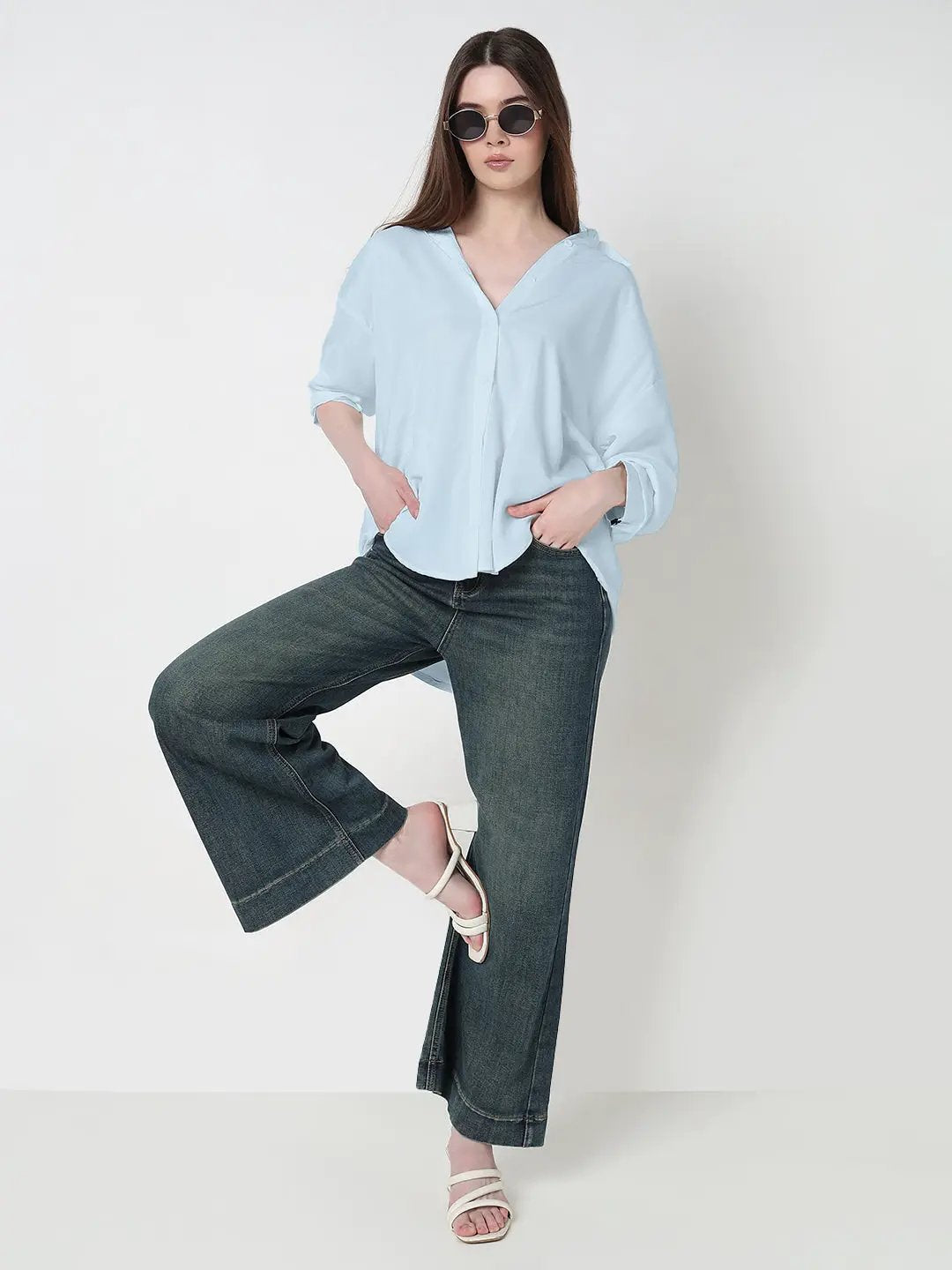 Women's Blue Oversized Fit Button Down Shirt - from SHOWOFFFF