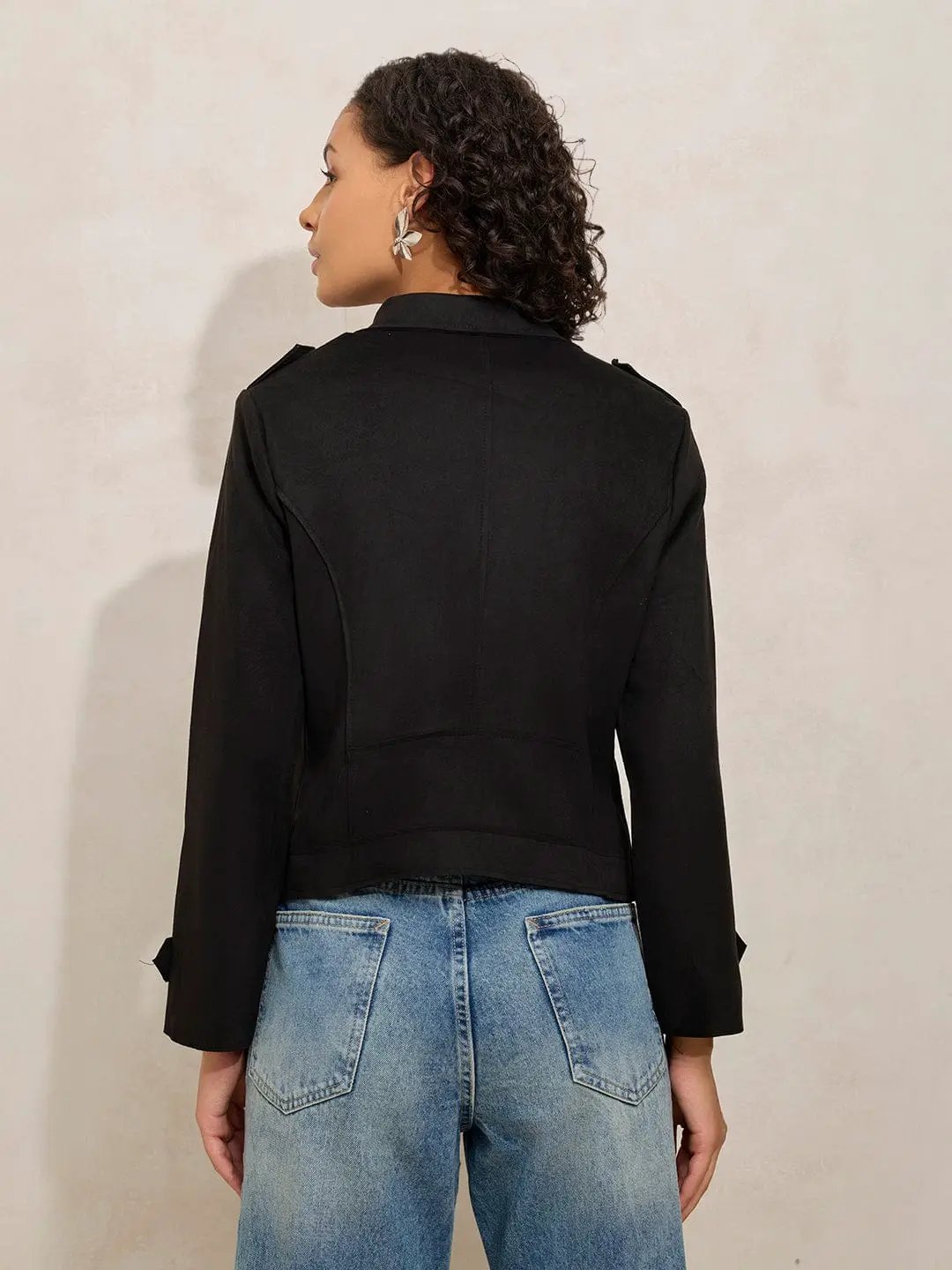 Buy Women's Black Asymmetric Zipper Short Jacket Online | Showoffff