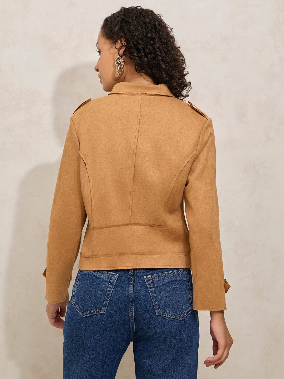 Women's Brown Asymmetric Zipper Short Jacket