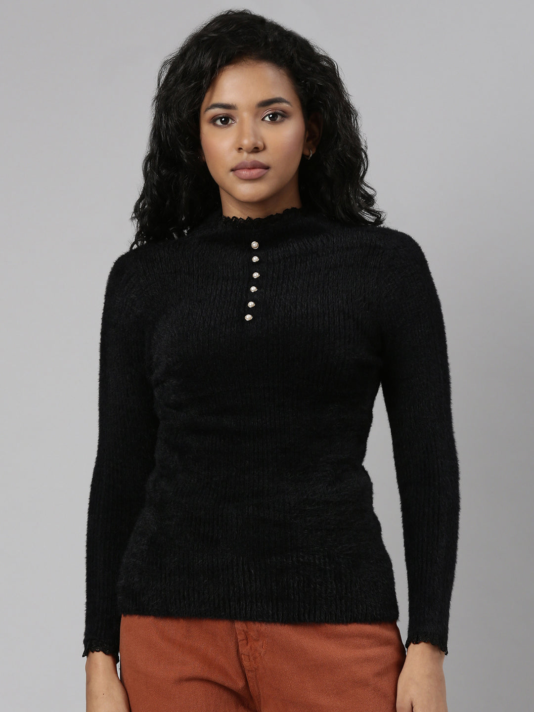 Women Black Solid Regular Top