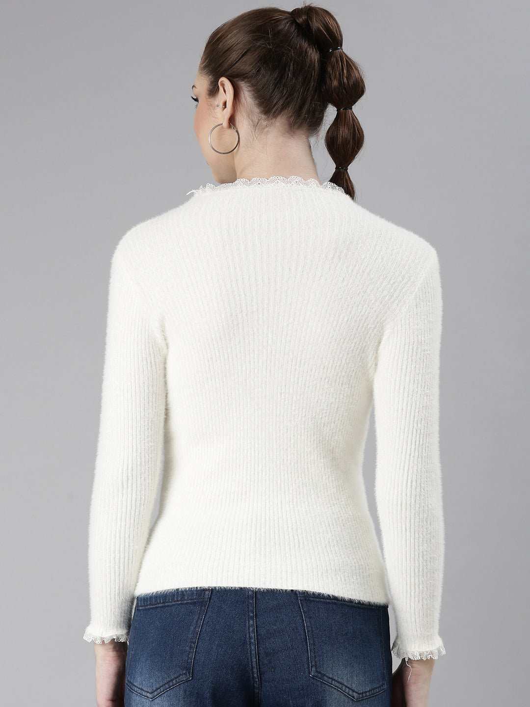 Women's Off White Solid Regular Top