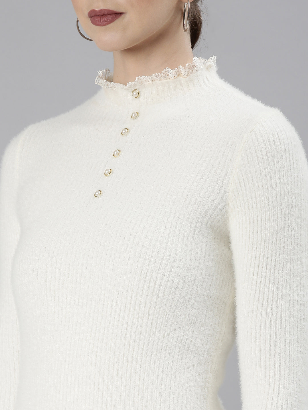 Women's Off White Solid Regular Top