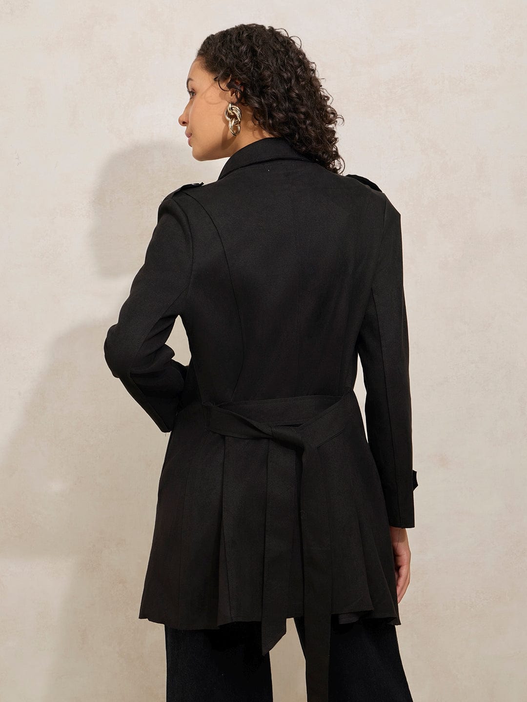 Women's Black Double Breasted Trench Coat with Belt