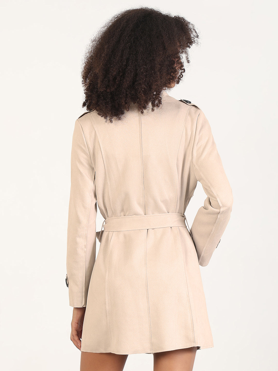 Women's Cream Double Breasted Trench Coat with Belt