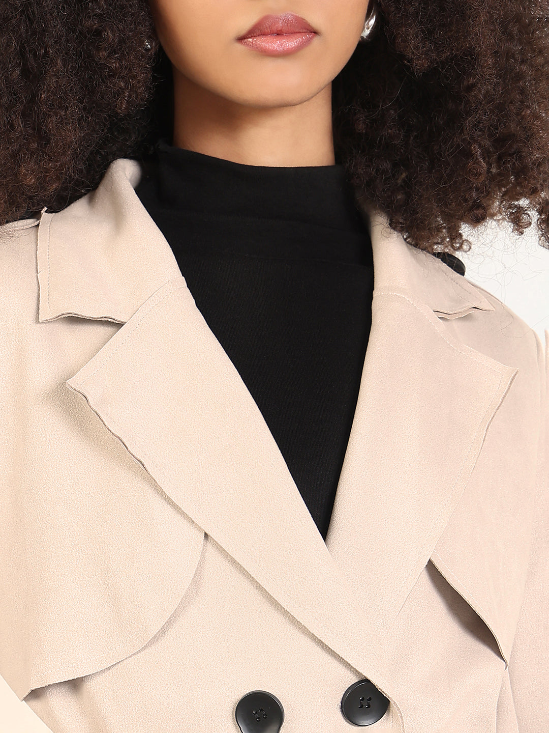 Women's Cream Double Breasted Trench Coat with Belt