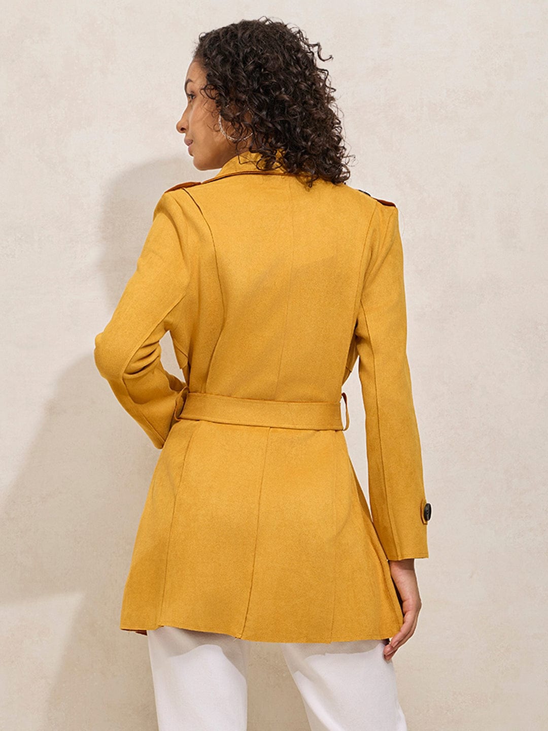 Women's Yellow Double Breasted Trench Coat with Belt