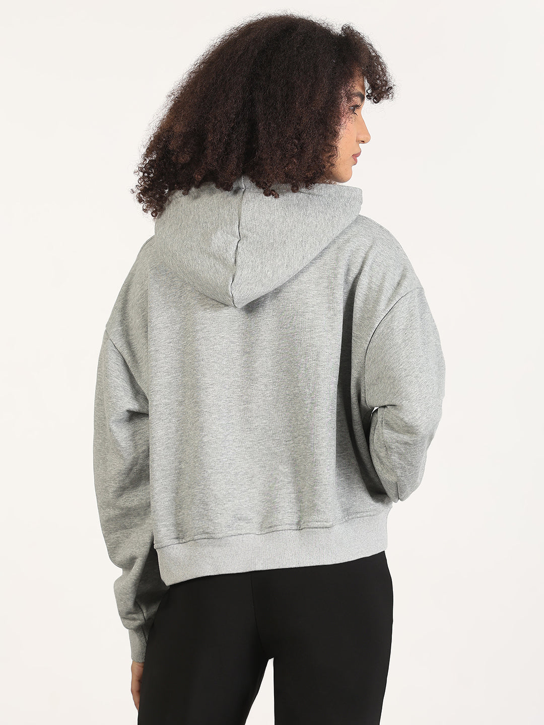 Women's Grey Hooded Solid Oversized Sweatshirt