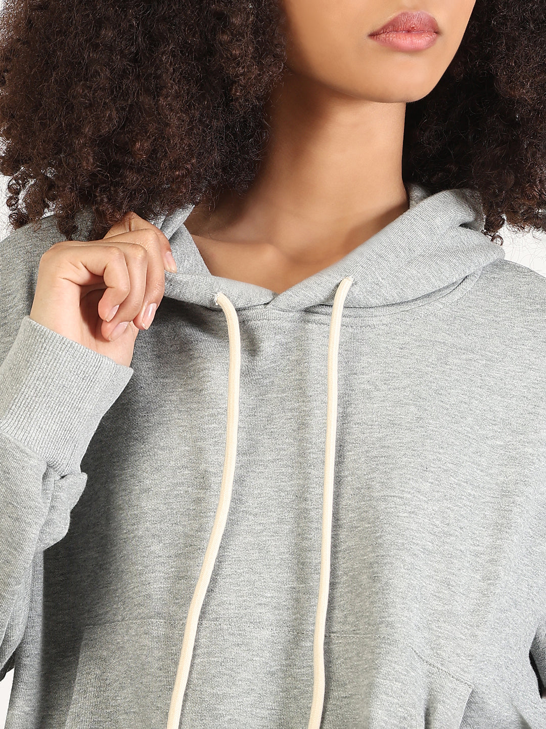 Women's Grey Hooded Solid Oversized Sweatshirt