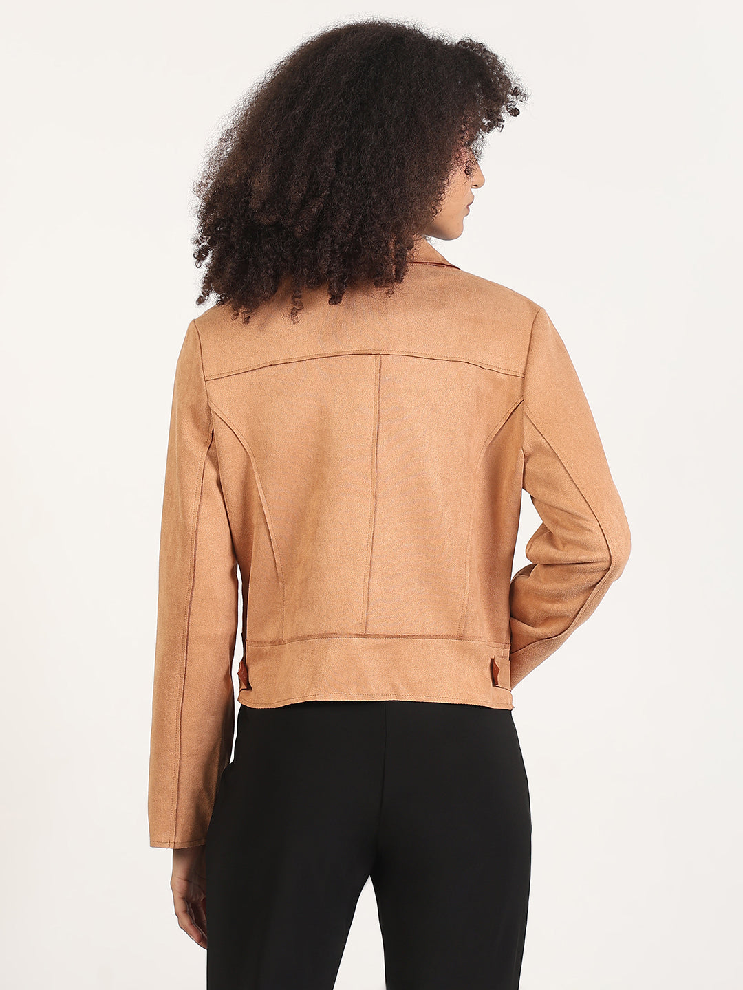 Women's Solid Brown Lapel Collar Jacket