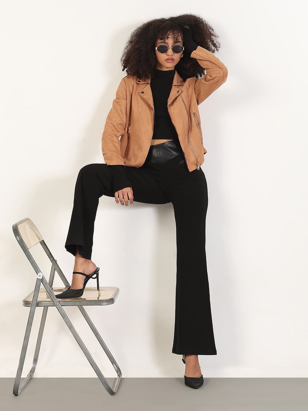 Women's Solid Brown Lapel Collar Jacket