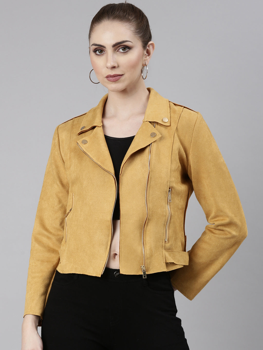 Women Mustard Solid Tailored Jacket