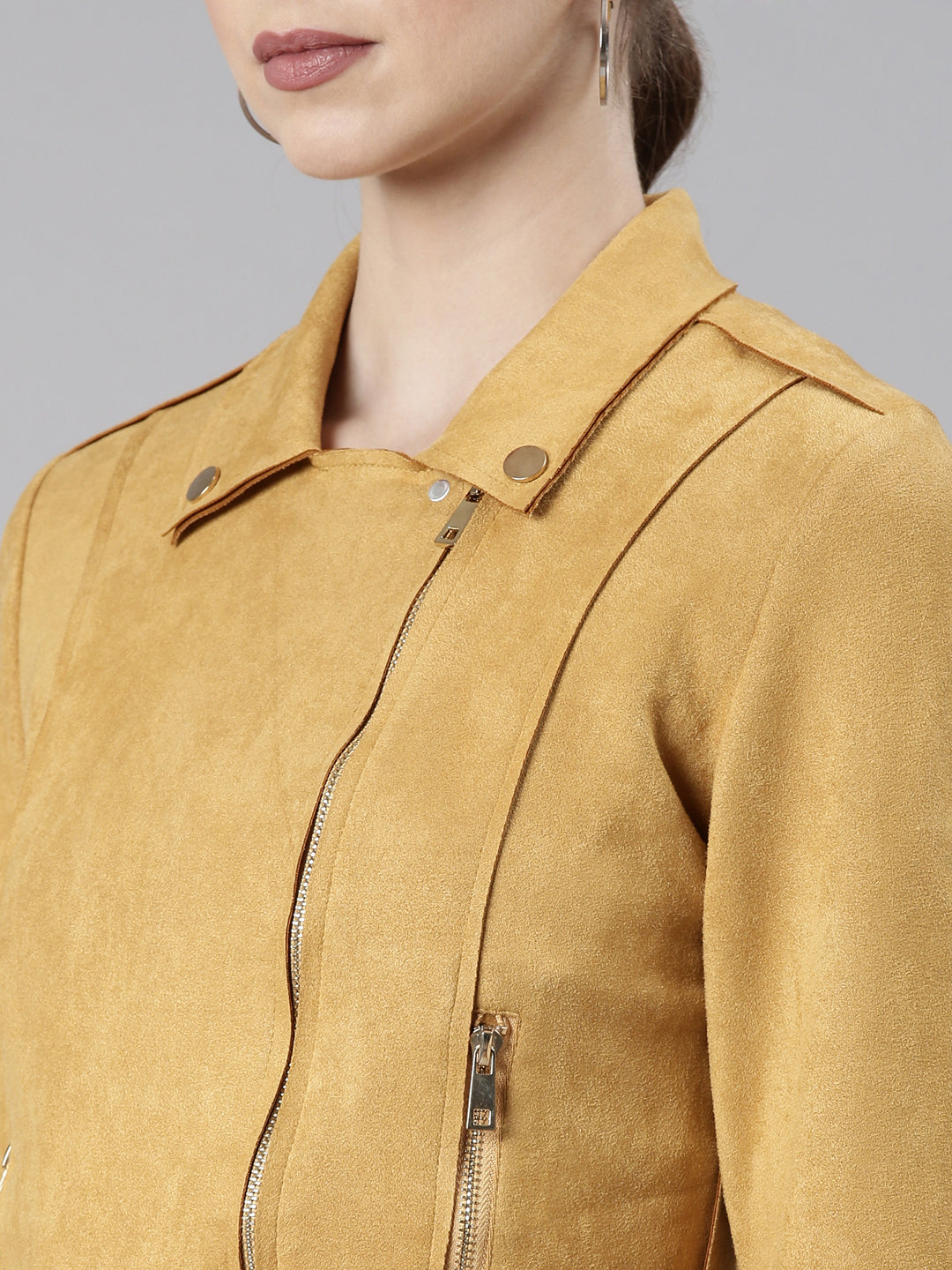 Women Mustard Solid Tailored Jacket