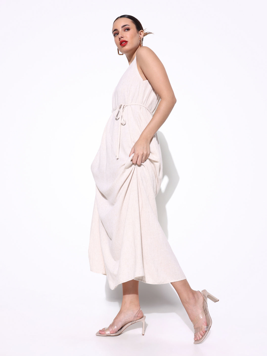 Women Solid Cream A Line Dress