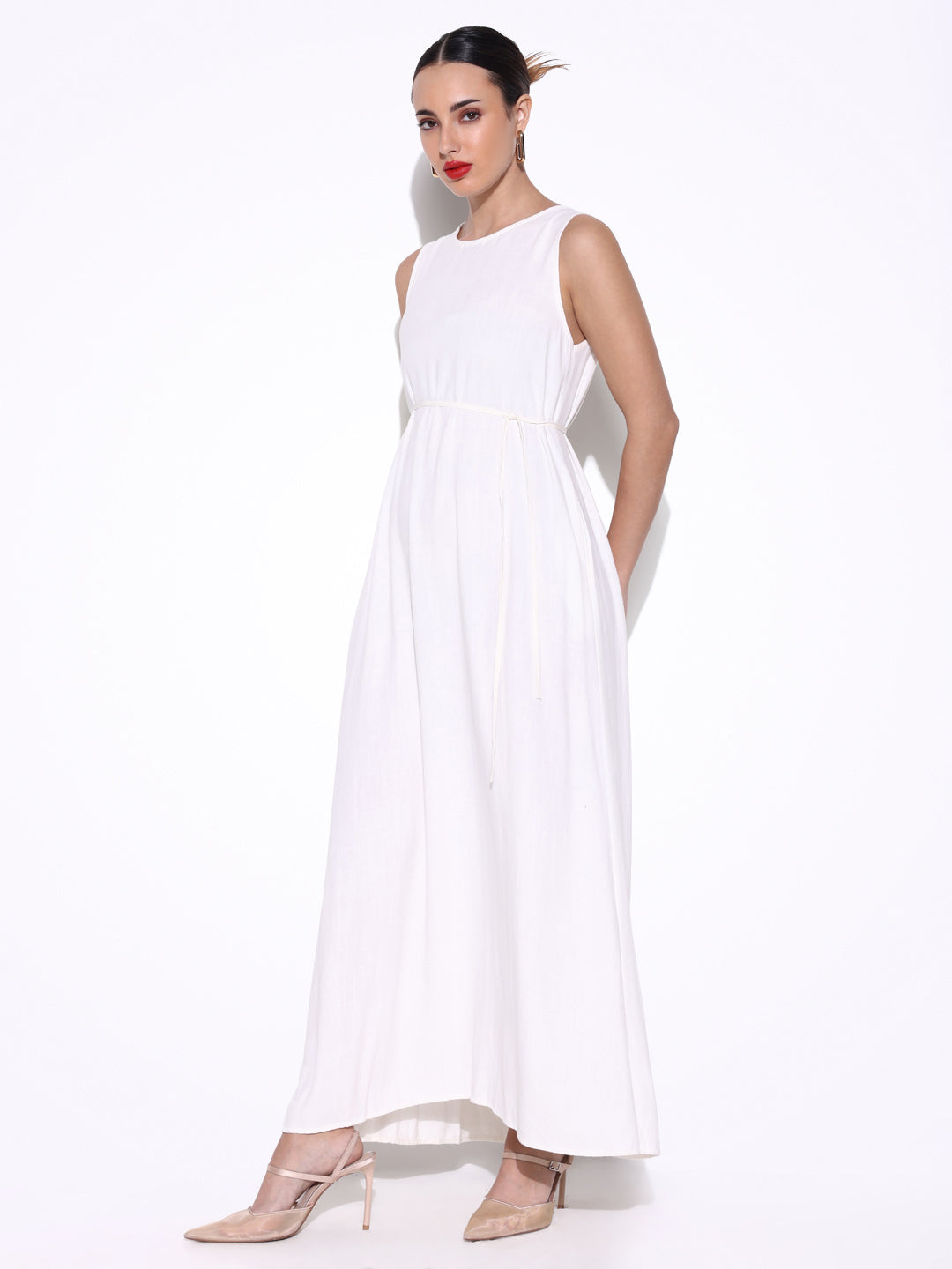 Women Solid Off White A Line Dress