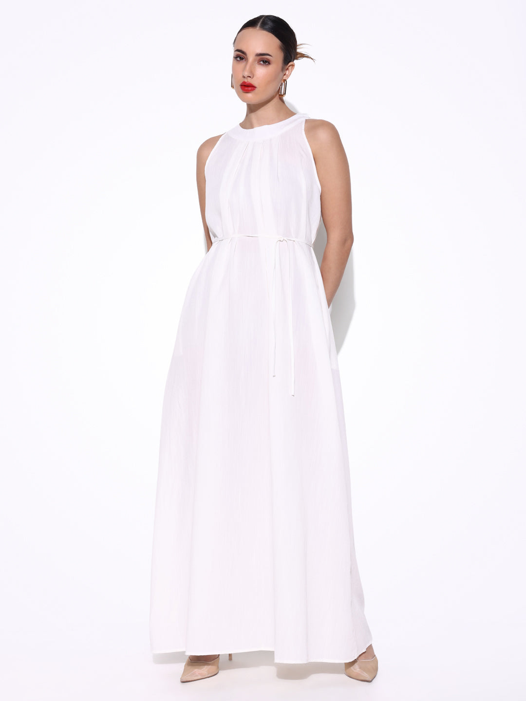 Women Solid Off White A Line Dress