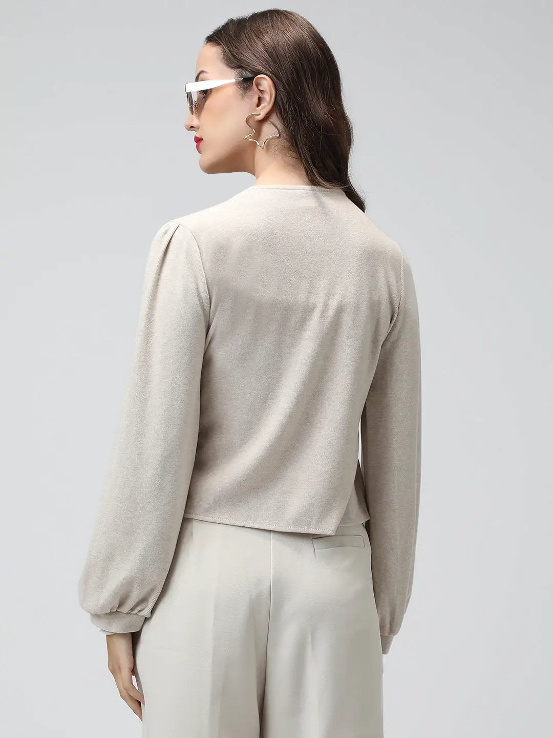Women's Beige V-Neck Long Sleeve Smocked Top - from SHOWOFFFF