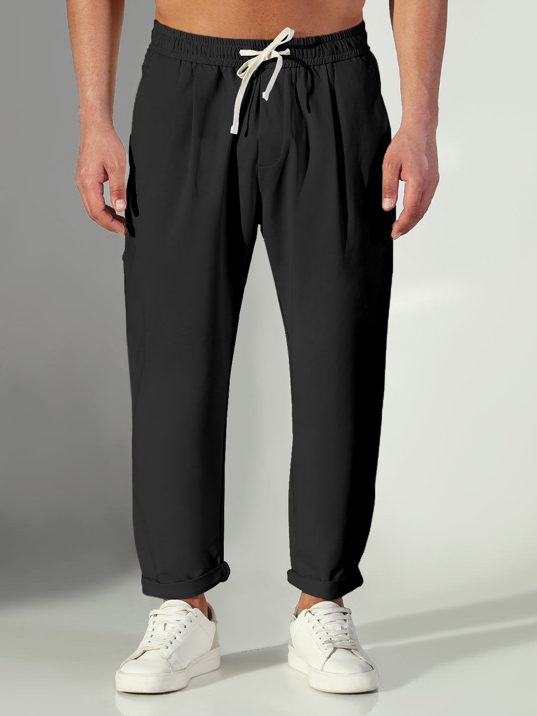 Men's Black Relaxed Fit Korean Trouser