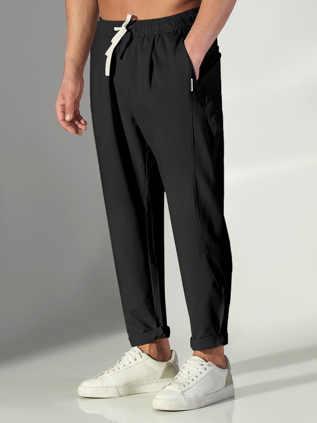 Men's Black Relaxed Fit Korean Trouser