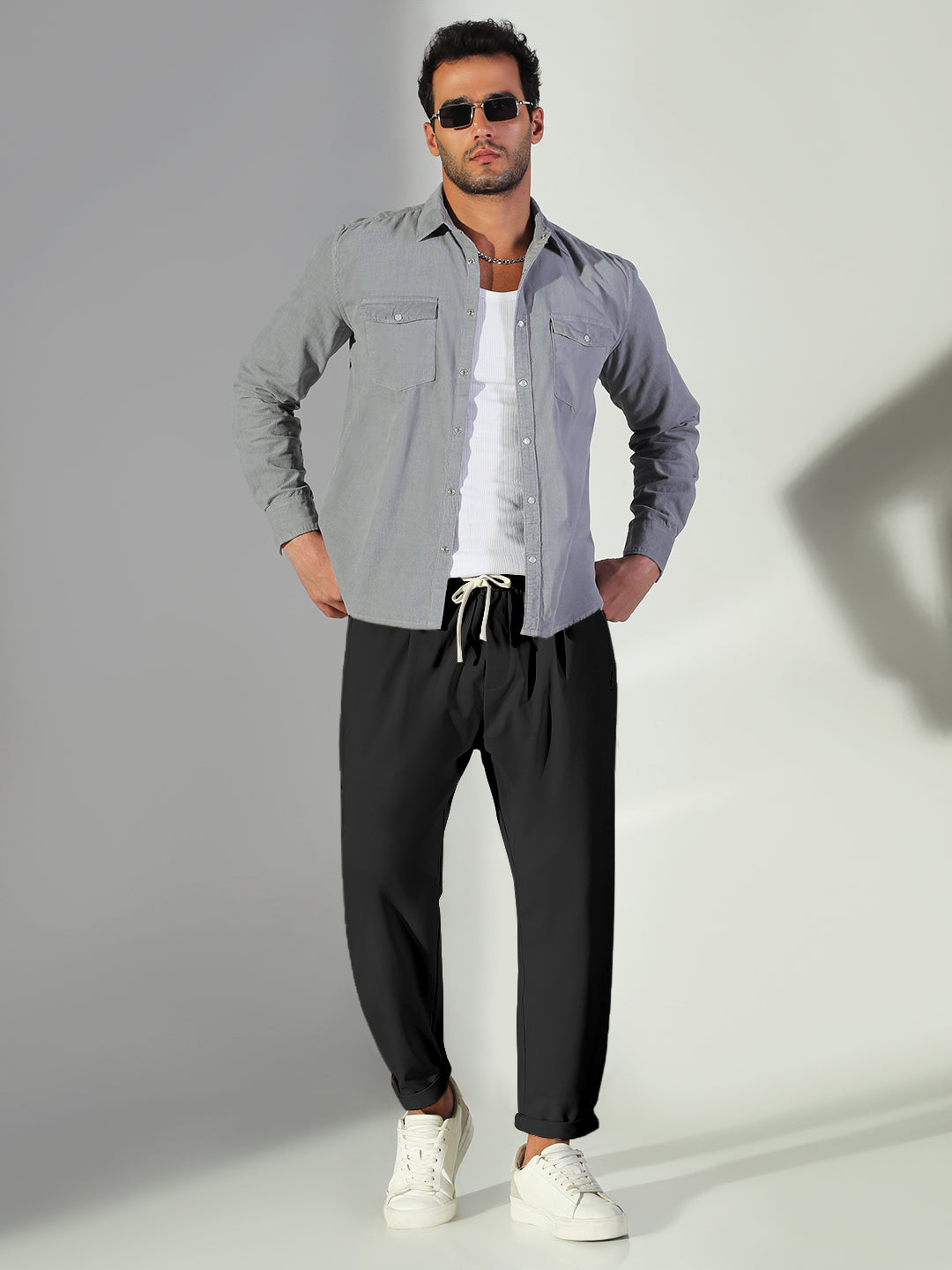Men's Black Relaxed Fit Korean Trouser