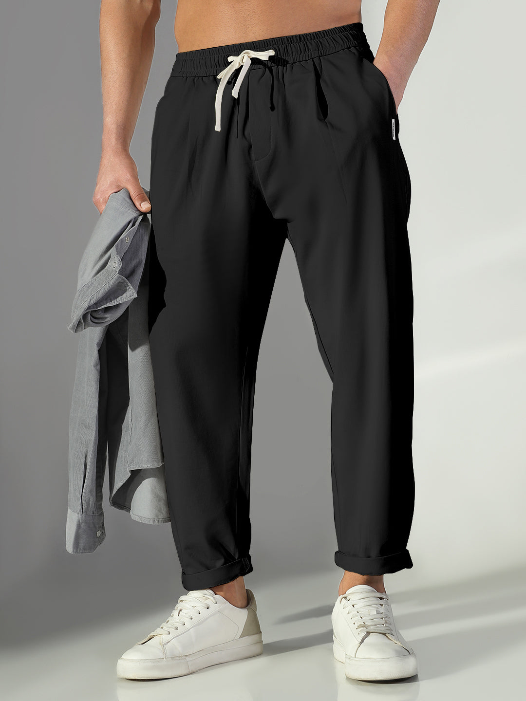 Men's Black Relaxed Fit Korean Trouser