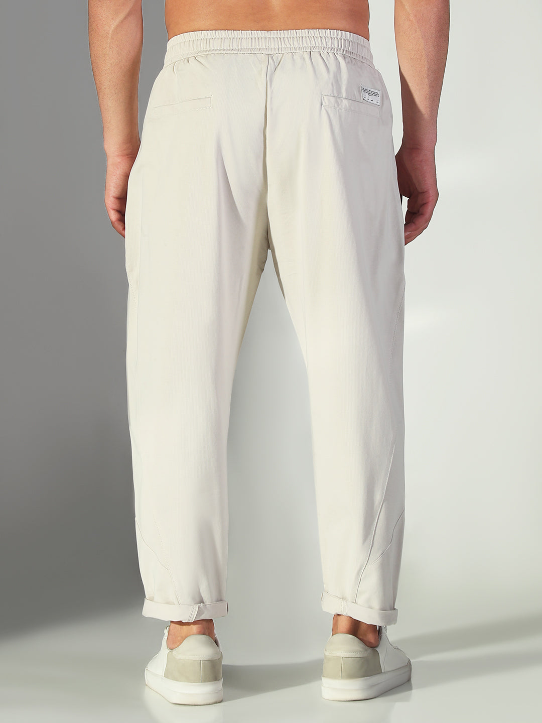 Men Cream Solid Korean Trousers