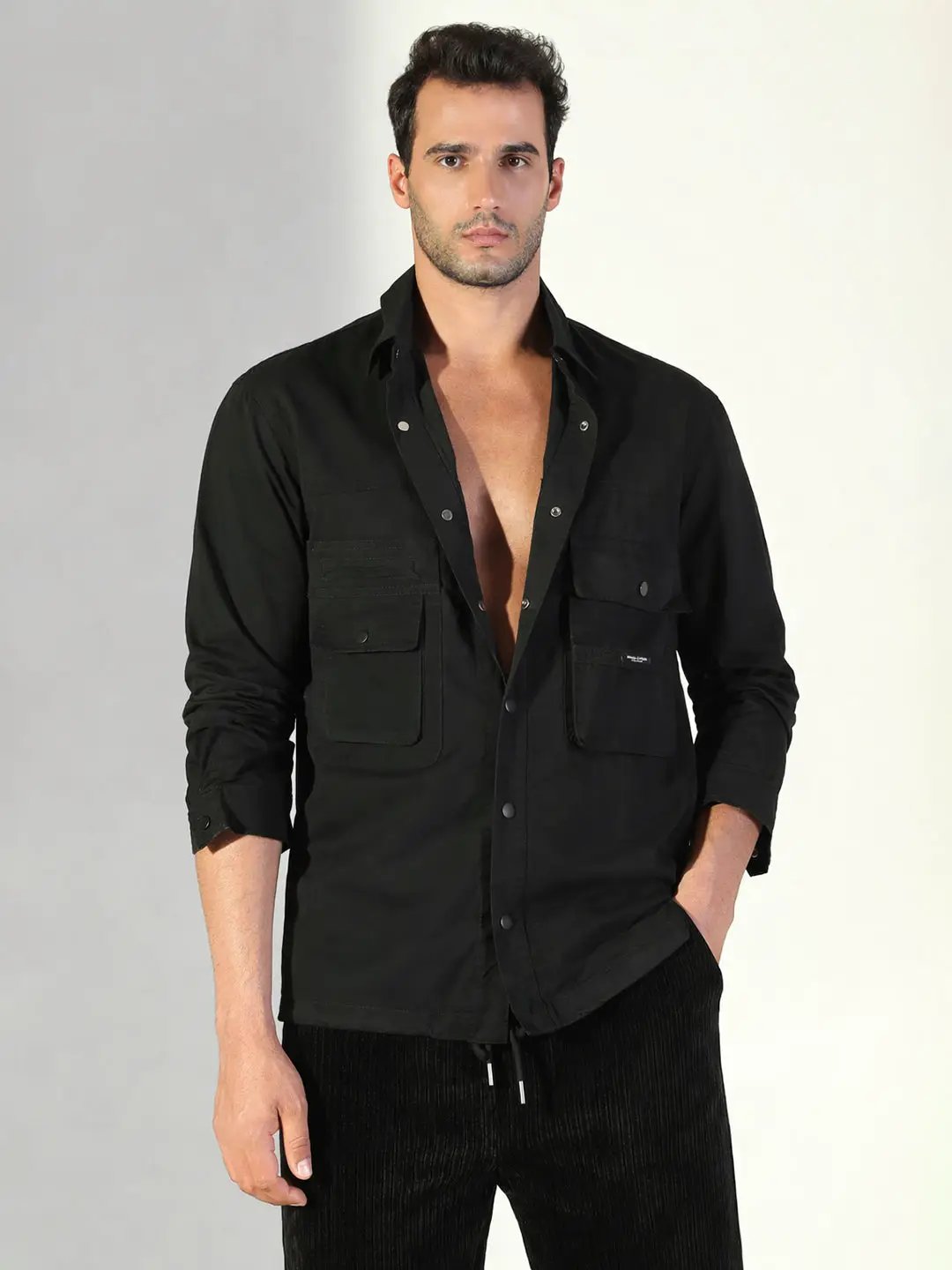 Men's Solid Black Shacket - Uncategorized from SHOWOFFFF