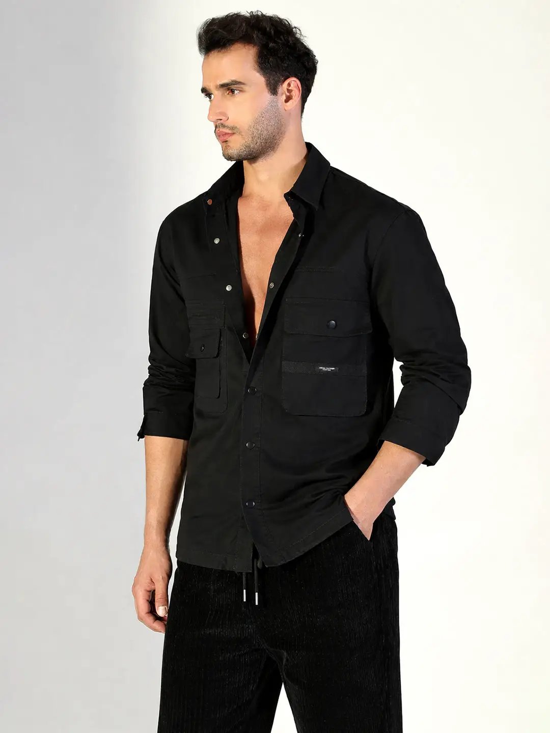 Men's Solid Black Shacket - Uncategorized from SHOWOFFFF