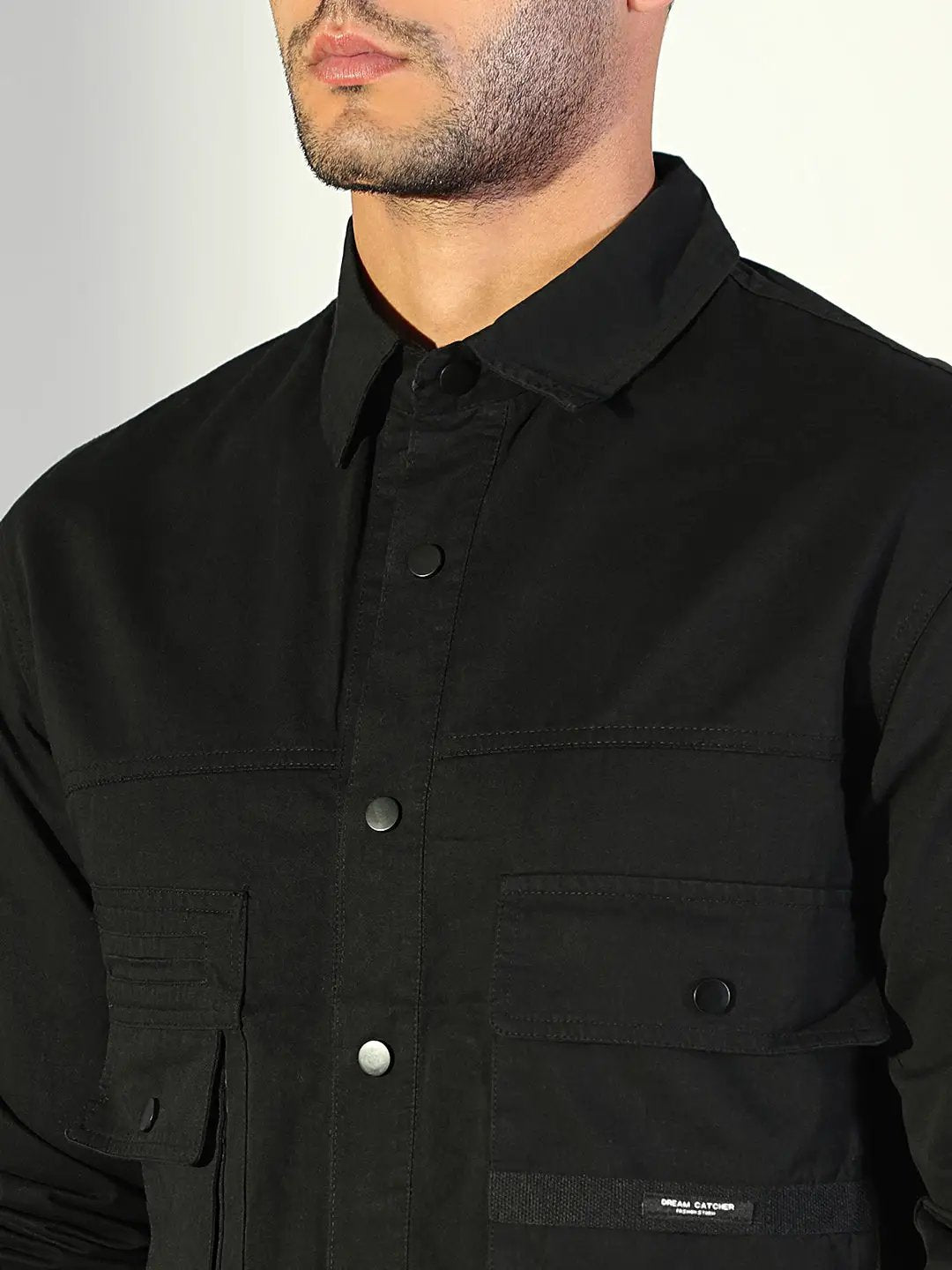 Men's Solid Black Shacket - Uncategorized from SHOWOFFFF