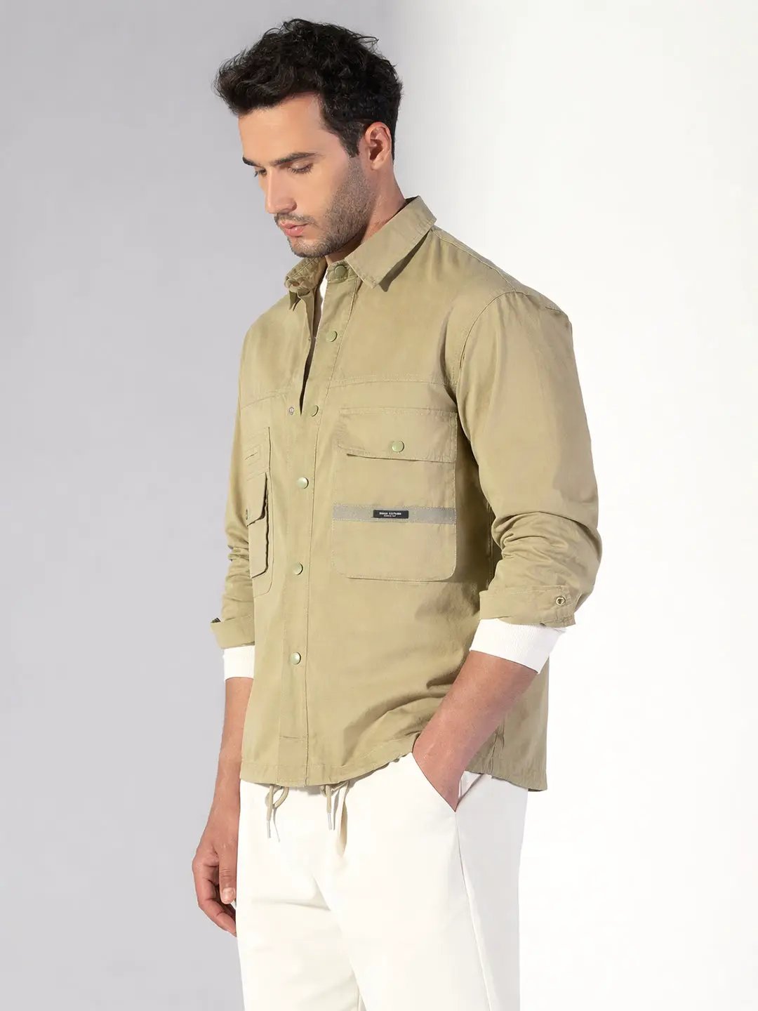 Men's Solid Khaki Shacket - Uncategorized from SHOWOFFFF