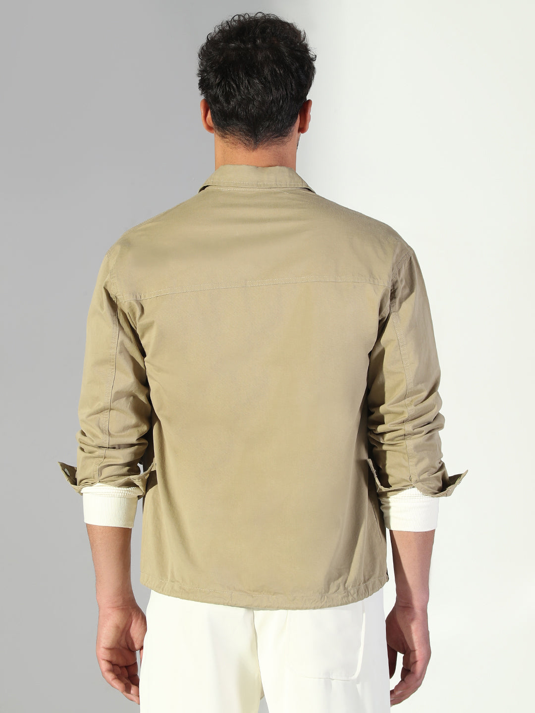 Men Solid Khaki Shacket