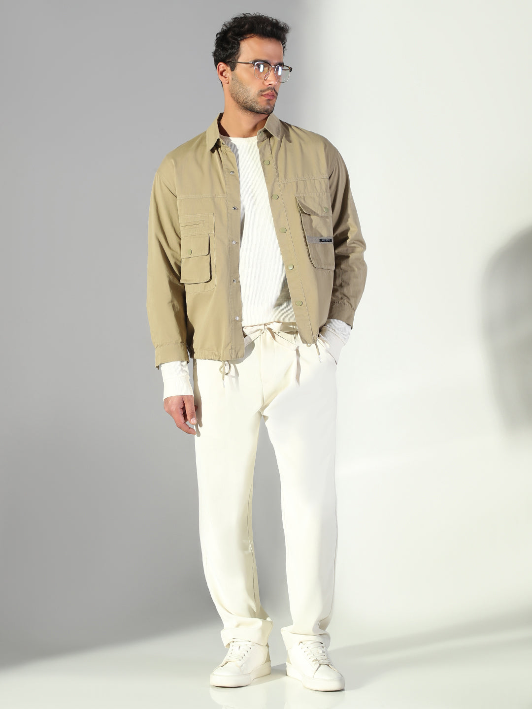 Men Solid Khaki Shacket