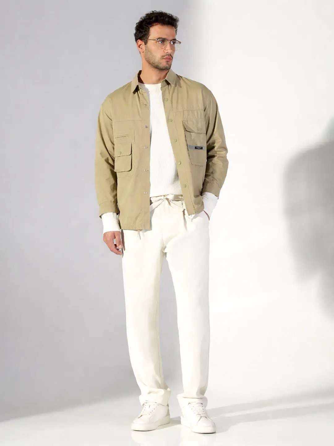 Men's Solid Khaki Shacket - Uncategorized from SHOWOFFFF