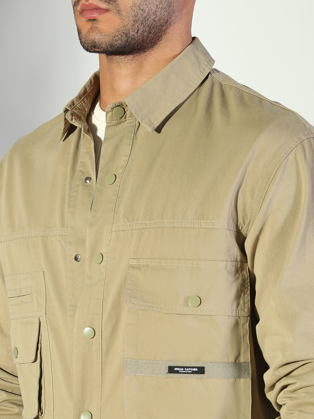 Men Solid Khaki Shacket