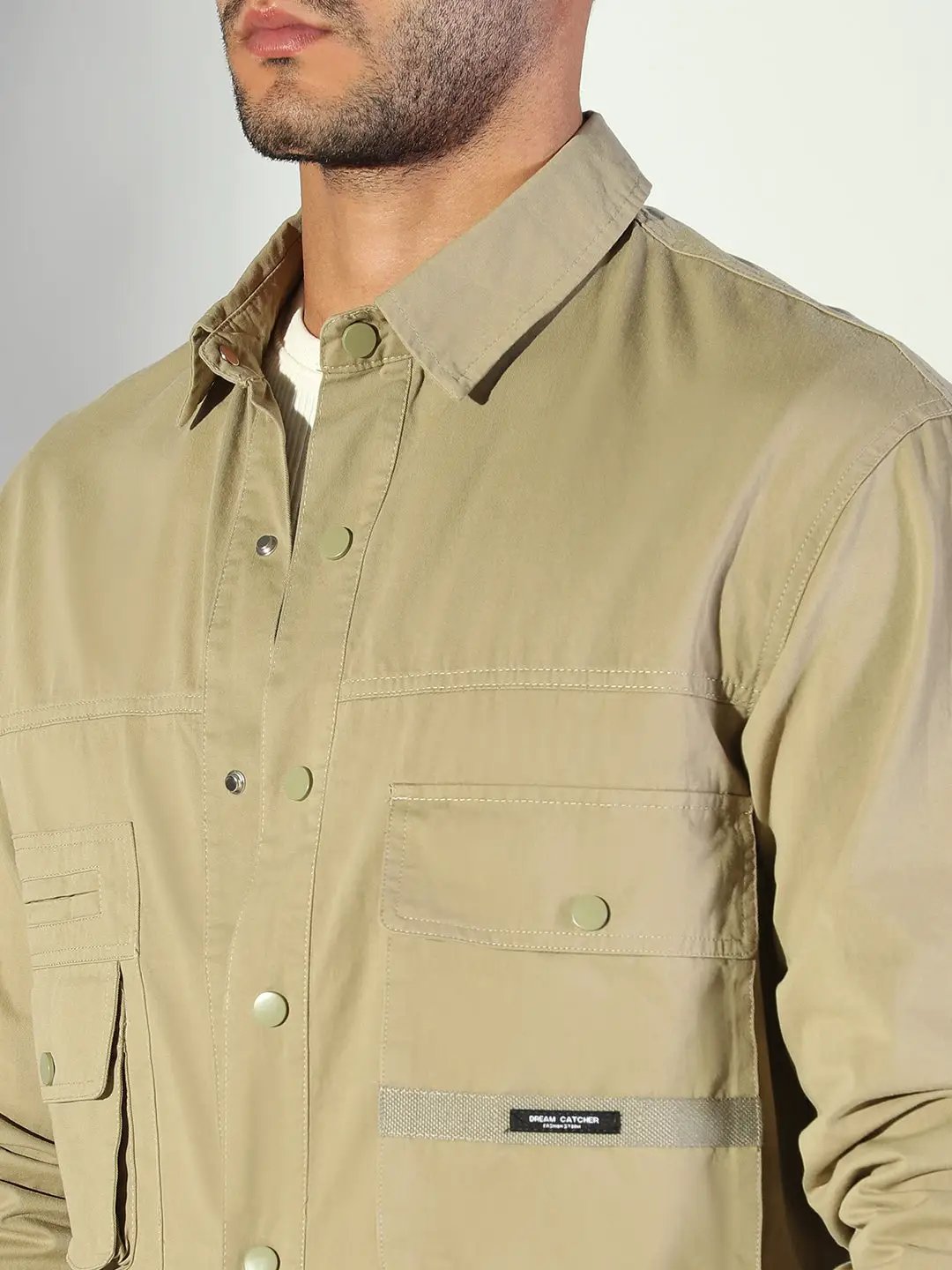 Men's Solid Khaki Shacket - Uncategorized from SHOWOFFFF