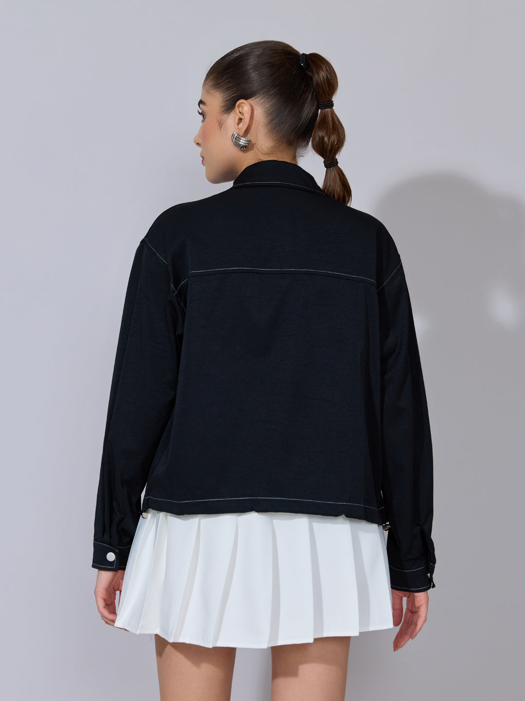 Women's Black Utility Jacket with Contrast Stitch