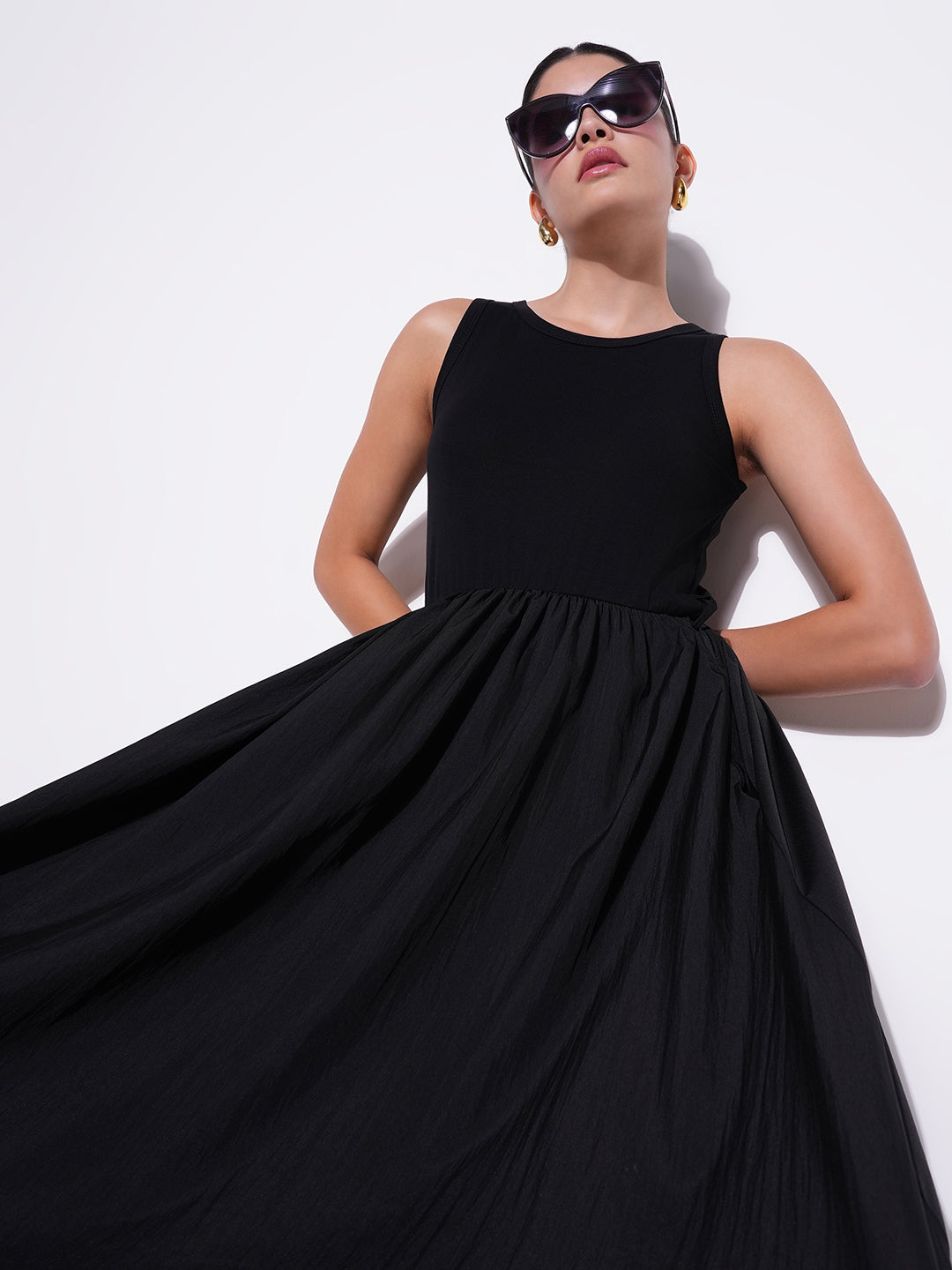 Women Solid Black Fit and Flare Dress