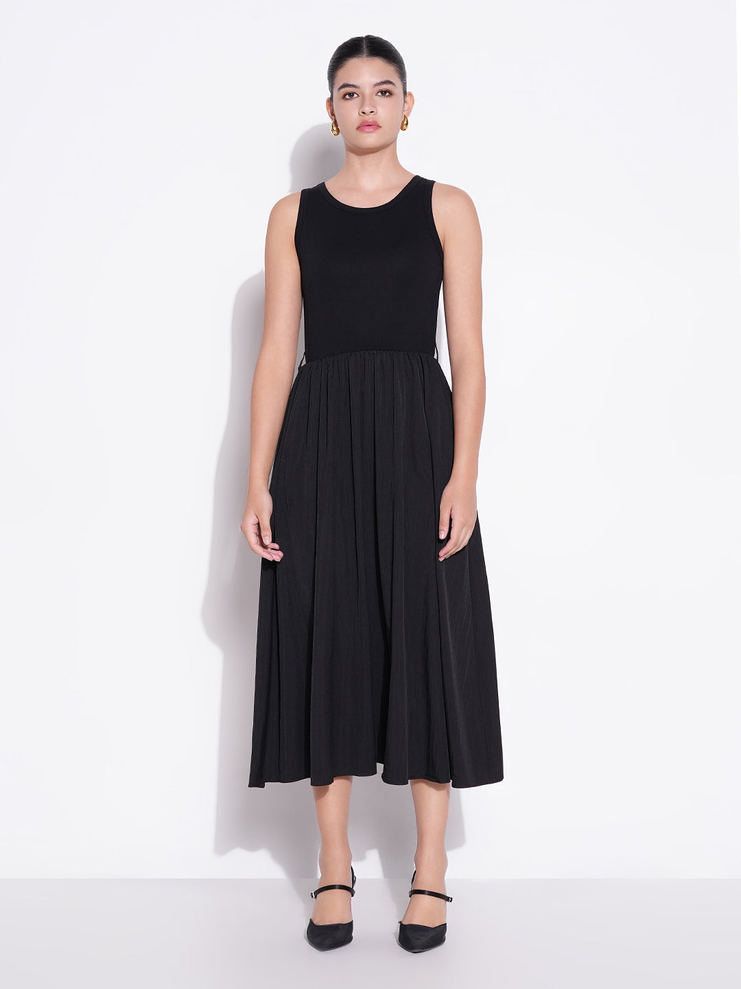 Women Solid Black Fit and Flare Dress