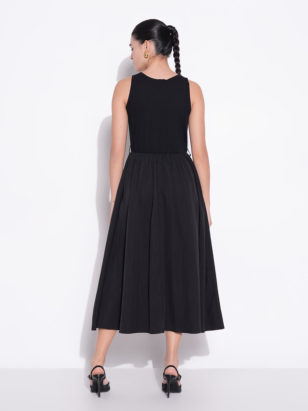 Women Solid Black Fit and Flare Dress