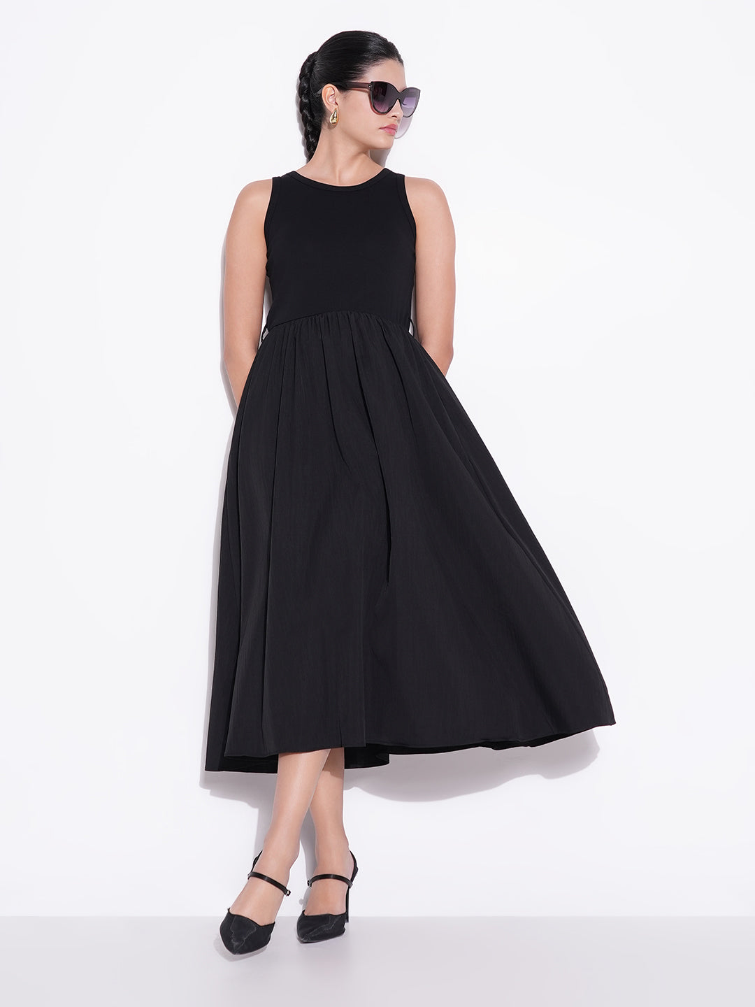 Women Solid Black Fit and Flare Dress