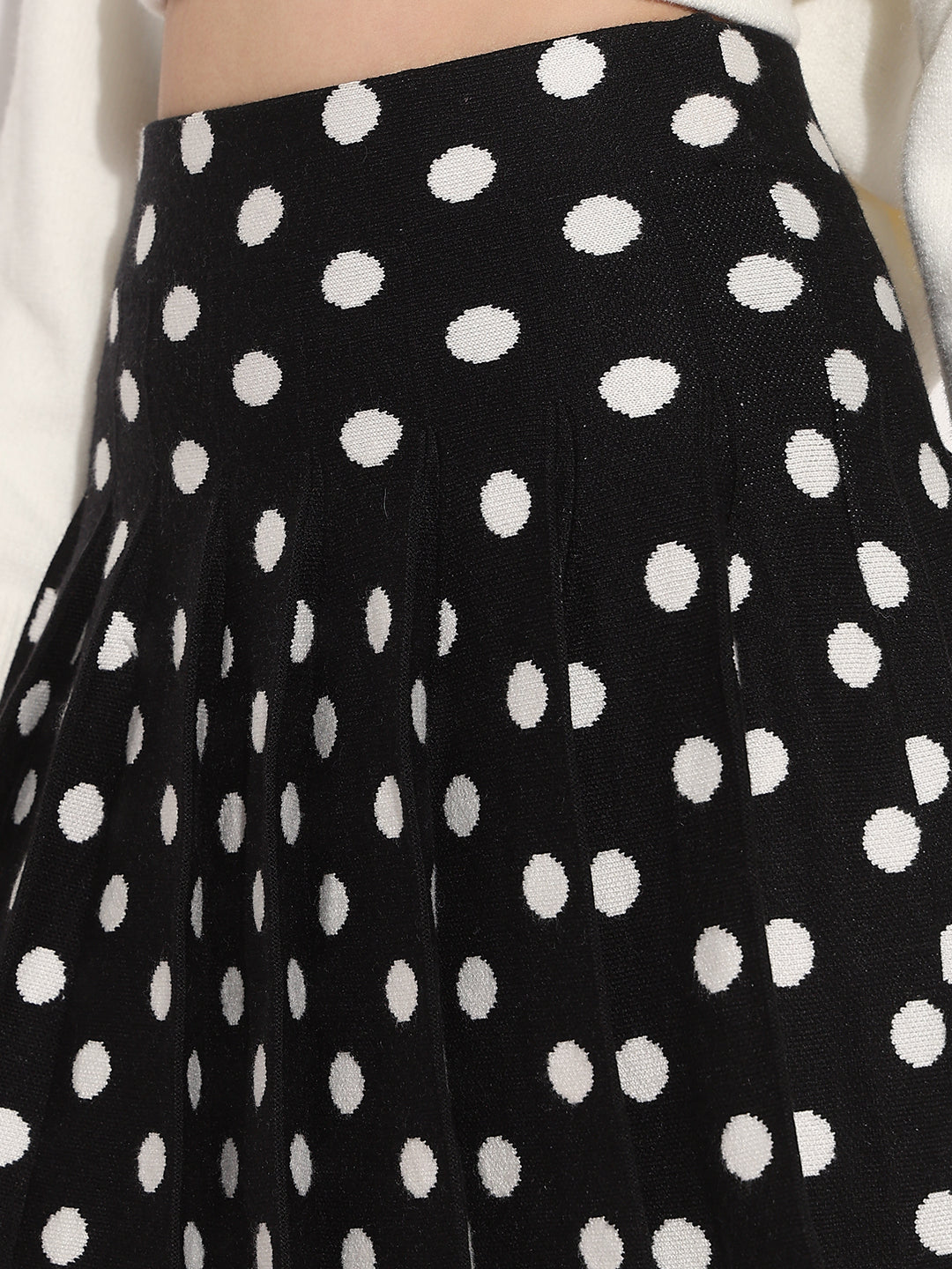 Women's Polka Dots Black Knitted Flared Mini Skirt