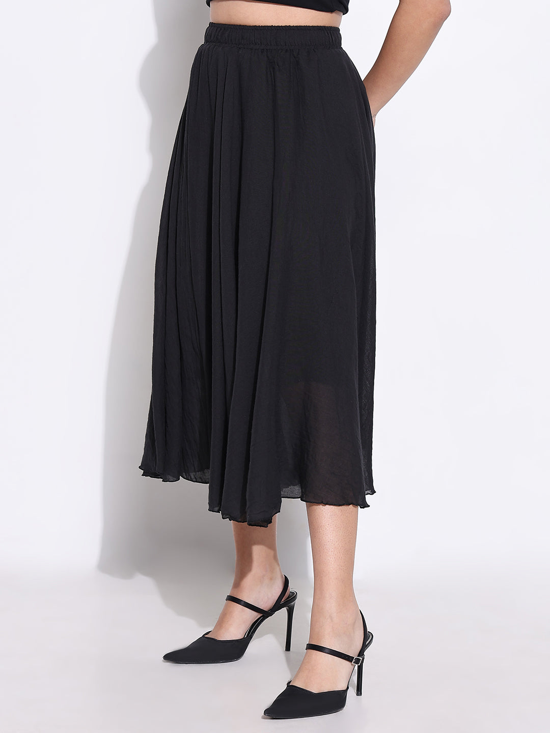 Women Black Solid Flared Skirt