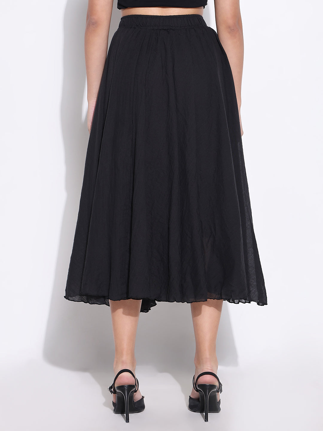 Women Black Solid Flared Skirt