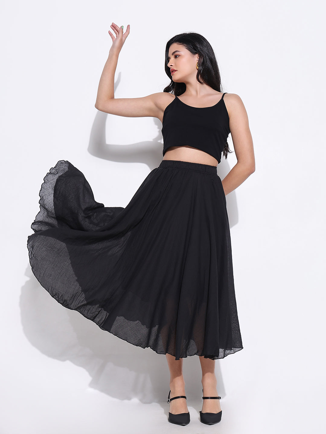 Women Black Solid Flared Skirt