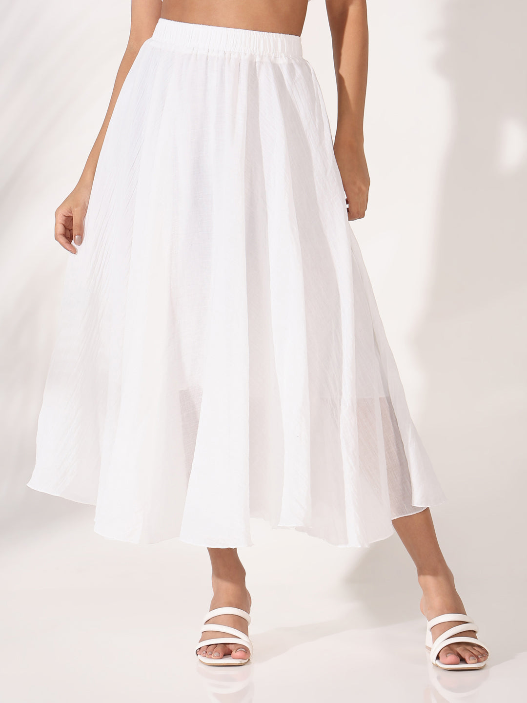 Women White Solid Flared Skirt