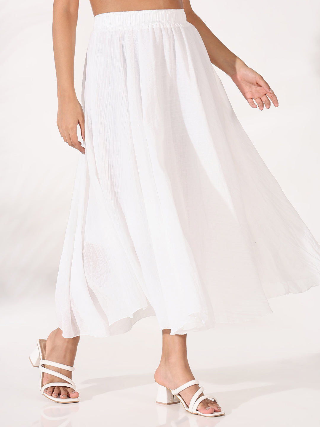 Women White Solid Flared Skirt