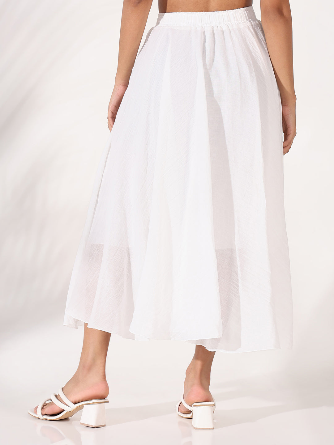 Women White Solid Flared Skirt